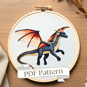 Dragon Hand Embroidery Pattern Fantasy Embroidery Pattern Mythical Creature Embroidery Pattern DIY Dragon Embroidery Pattern PDF Embroidery