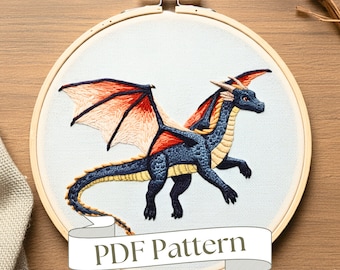 Drache Handstickerei: Fabelwesen DIY (PDF Stickmuster)