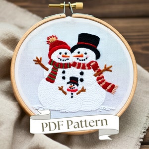 Snowman Hand Embroidery Pattern Christmas Embroidery Pattern Embroidery Ornament Beginner PDF Pattern DIY Winter Hand Embroidery Design