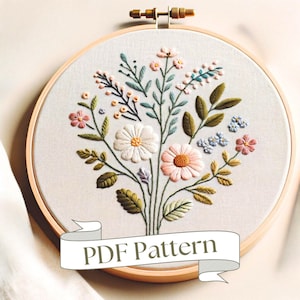 Floral Pastel Embroidery Pattern Cute Embroidery Pattern Flowers Embroidery Beginner Easy PDF Pattern DIY Embroidery Hand Embroidery Design