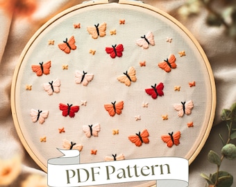 Pink Butterfly Embroidery Pattern Bug Embroidery Instant Download Animal Embroidery Pattern PDF Pattern DIY Butterflies Hand Embroidery