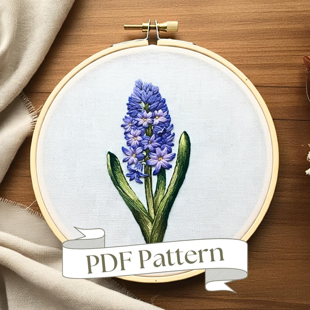 ヒヤシンスの花の刺繍パターン：簡単なDIYプロジェクト（PDFパターン