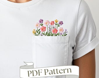 Pocket Flower Hand Embroidery Pattern: Spring Floral Design (PDF Pattern)