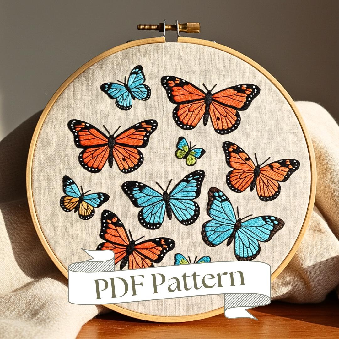 Butterfly Hand Embroidery Pattern: DIY Animal Bug Design (PDF Pattern ...