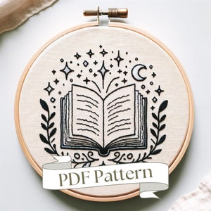 Book Embroidery Design: Celestial Moon & Stars (PDF Pattern)