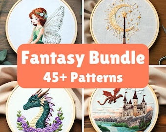 MINI BUNDLE Fantasy Hand Embroidery Pattern Dragon Embroidery Pattern Mythical Creature Embroidery Pattern DIY Lifetime Access Bundle Pdf