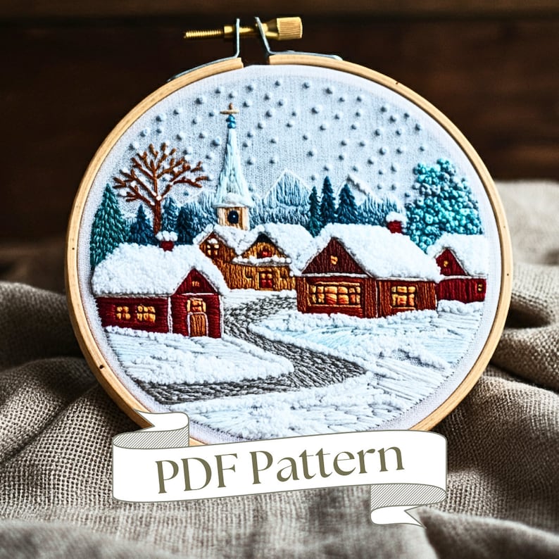 Winter Village Embroidery Pattern: Christmas Ornament DIY (PDF Pattern ...