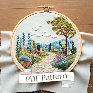 Garten Stickmuster: Einfache Blumenlandschaft (PDF Stickmuster)