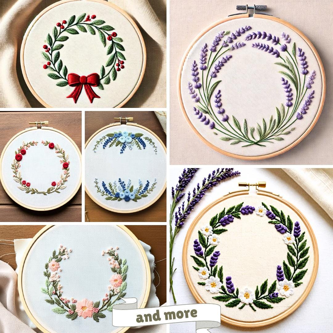 Floral Wreath Hand Embroidery Pattern Bundle: 15+ Spring Designs (PDF ...