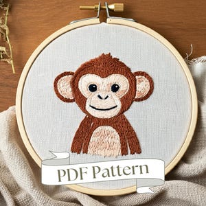 Monkey Embroidery Pattern Monkey Nursery Embroidery Patterns For Kids Embroidery PDF Pattern DIY Embroidery Hand Embroidery Design Easy