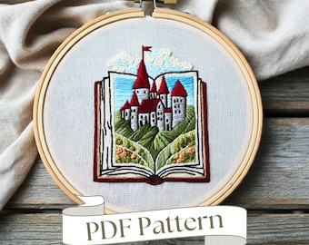 Castle Storybook Embroidery Design: Book Lover DIY Pattern (PDF Pattern)