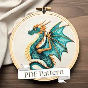 Dragon Hand Embroidery Pattern Fantasy Embroidery Pattern Mythical Creature Embroidery Pattern DIY Dragon Embroidery Pattern PDF Embroidery