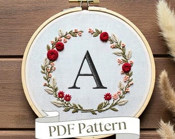 Floral Alphabet Embroidery Pattern, DIY Initial (PDF Pattern)
