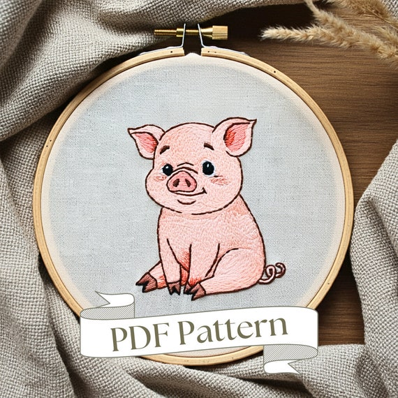 かわいい豚の刺繍パターン、納屋の動物デザイン（PDFパターン） - Etsy 