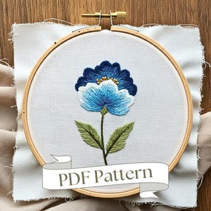 Cornflower Embroidery Pattern Easy Floral Embroidery Pattern Beginner Embroidery Easy PDF Pattern DIY Blue Flowers Hand Embroidery Design