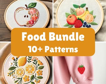 MINI BUNDLE Fruit Hand Embroidery Pattern Bundle Food Embroidery Pattern Cute Citrus Hand Embroidery Patterns Lifetime Access Bundle Nature