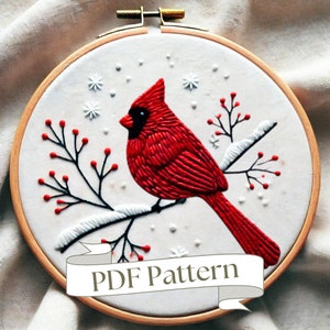 Cardinal on Snowy Sapling Pattern PDF Weihnachts-Stickerei-Muster Anfänger Stickmuster Geschenk Urlaub Stickdatei Design Stickerei