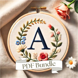 Komplettes Alphabet Stickmuster Floral Alphabet Stickmuster Floral Stickerei Buchstaben DIY Stickerei Anfangsstickerei Easy PDF