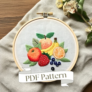 Fruit Embroidery Pattern Easy Citrus Embroidery Pattern DIY Decor Cute Fruit Embroidery PDF Pattern Embroidery Hand Embroidery Design Easy