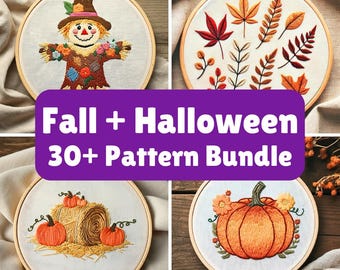Halloween Embroidery Pattern Bundle: Fall Autumn Designs (PDF)