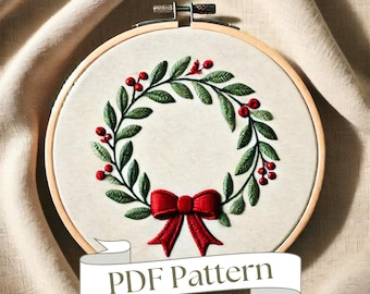 Christmas Wreath Embroidery Pattern: Beginner DIY Ornament (PDF Pattern)