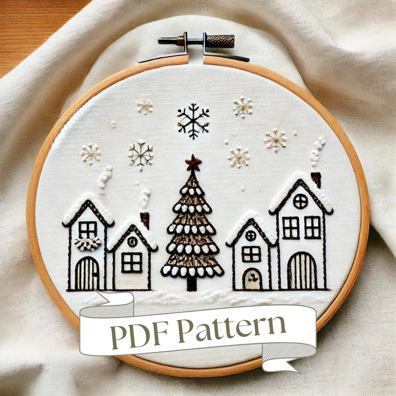 Winter Village Embroidery Pattern: Christmas Ornament DIY (PDF Pattern ...