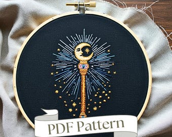 Wizard Staff Hand Embroidery Pattern: Fantasy Book Design (PDF Pattern)