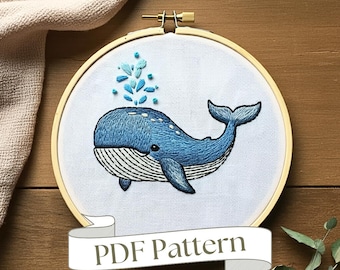 クジラの刺繍パターン：海の生き物の保育園デザイン（PDFパターン