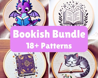 Bookish Embroidery Pattern Bundle: 18+ Mini Designs (PDF Download)