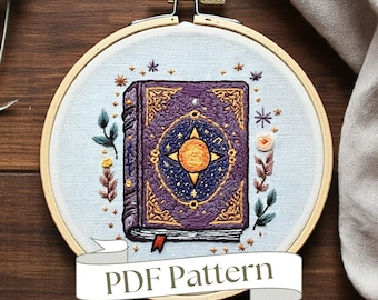 Wizard Tome Hand Embroidery Pattern: Fantasy Book DIY (PDF Pattern)