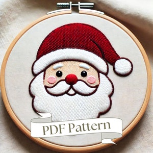 Santa Embroidery Pattern Christmas Hand Embroidery Pattern Ornament Beginner Easy PDF Pattern DIY Embroidery Hand Embroidery Design