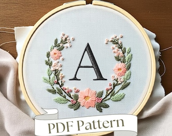 花柄アルファベット刺繍パターン：6インチワイルドフラワーモノグラム