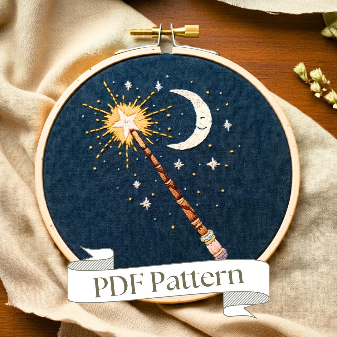 Wizard Wand Hand Embroidery Pattern: Fantasy Book Design (PDF Pattern ...