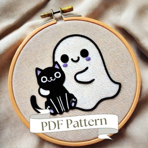Ghost Embroidery Pattern Halloween Embroidery Pattern Black Cat Embroidery Pattern DIY Instant Download Hand Embroidery Pattern PDF Pattern
