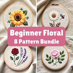 MINI BUNDLE Beginner Floral Hand Embroidery Pattern Bundle Floral Embroidery Pattern Spring Hand Embroidery Patterns Lifetime Access Bundle