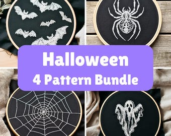 Halloween Embroidery Pattern Bundle: Bats, Ghost, Spider (PDF)