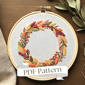Fall Wreath Embroidery Pattern Autumn Embroidery Pattern Fall Embroidery Pattern DIY Instant Download Fall Wreath Hand Embroidery Pattern