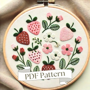 Strawberry Hand Embroidery Pattern DIY Decor Cute Fruit Embroidery Summer Embroidery Pattern PDF Pattern Embroidery Hand Embroidery Design