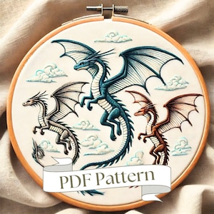 Dragon Hand Embroidery Pattern Fantasy Embroidery Pattern Mythical Creature Embroidery Pattern DIY Dragon Embroidery Pattern PDF Embroidery