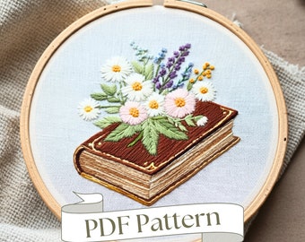 Book and Flowers Embroidery Design: DIY Bookish Pattern (PDF Pattern)