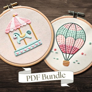 Carousel Embroidery Pattern Hot Air Balloon Embroidery Pattern For Kids Embroidery PDF Pattern DIY Embroidery Hand Embroidery Design Easy