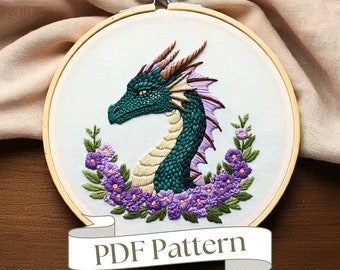 Drachen Stickmuster: Fabelwesen DIY Design (PDF Stickmuster)