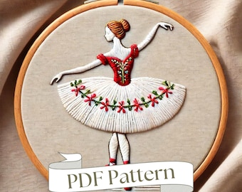 Nutcracker Ballerina Embroidery Pattern: Christmas Ornament (PDF Pattern)