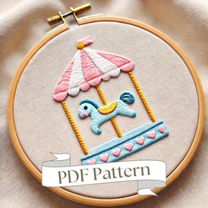 Carousel Embroidery Pattern Hot Air Balloon Embroidery Pattern For Kids Embroidery PDF Pattern DIY Embroidery Hand Embroidery Design Easy