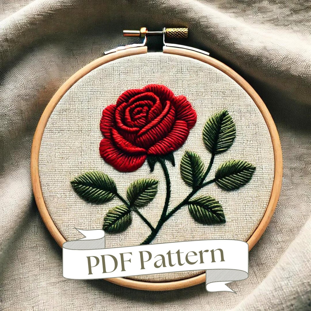 バラの刺繍パターン：簡単な花柄デザイン（PDFパターン） - Etsy 日本