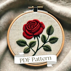 バラの刺繍パターン 簡単 花の刺繍パターン 初心者向け刺繍 簡単 PDFパターン DIY刺繍 手刺繍デザイン 簡単