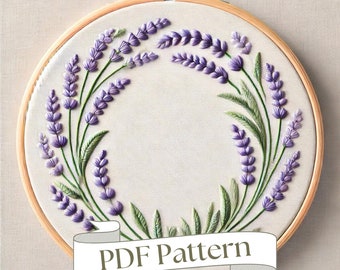Lavender Embroidery Pattern Easy Floral Embroidery Pattern Beginner Embroidery Easy PDF Pattern DIY Embroidery Hand Embroidery Design Easy