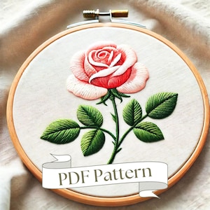 バラの刺繍パターン 簡単 花の刺繍パターン 初心者向け刺繍 簡単 PDFパターン DIY刺繍 手刺繍デザイン 簡単