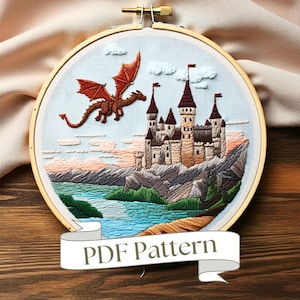 Dragon Hand Embroidery Pattern Fantasy Embroidery Pattern Mythical Creature Embroidery Pattern DIY Dragon Embroidery Pattern PDF Embroidery