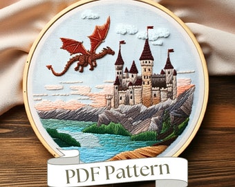 Stickdatei Drachen und Schloss